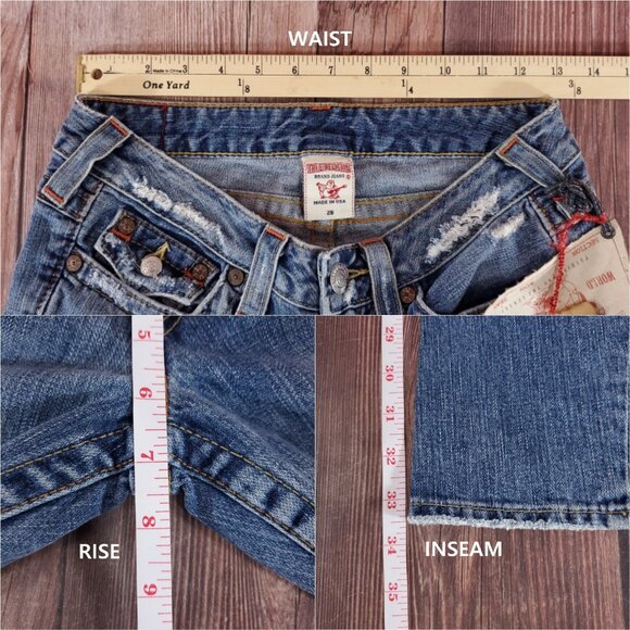 NWT True Religion Womens Size 26 Joey Row Seat Flap Flare Distressed Denim Jeans - Picture 15 of 15